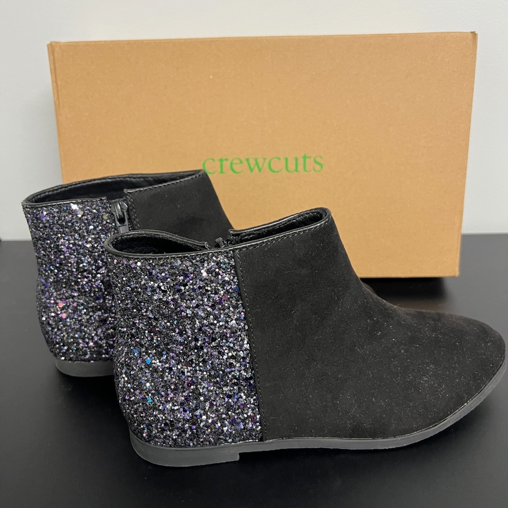 Crewcuts Girls Glitter-Back Boots Black Multi Ankle Booties BU913 Size K3 NEW